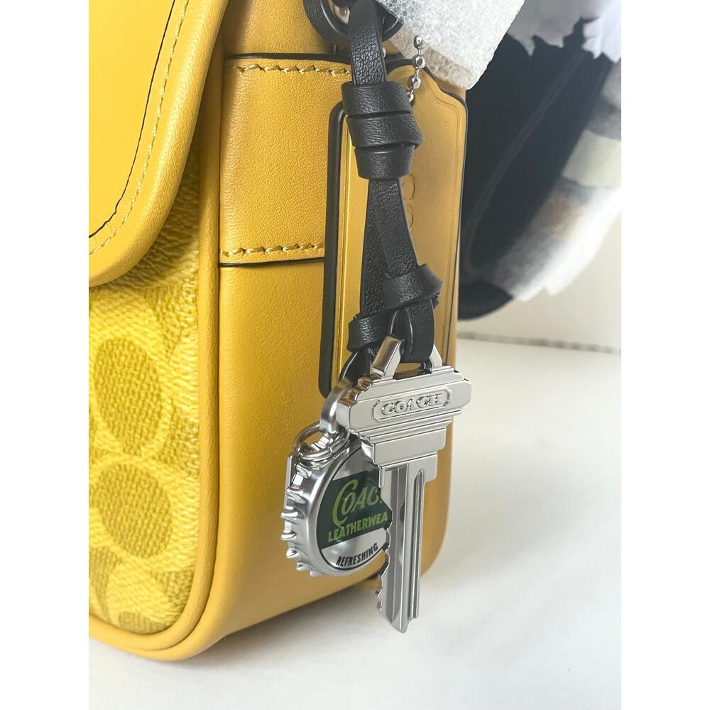 Coach Racer Crossbody Bag Canary Yellow Signature Canvas Charms CEB25 - Picture 5 of 13
